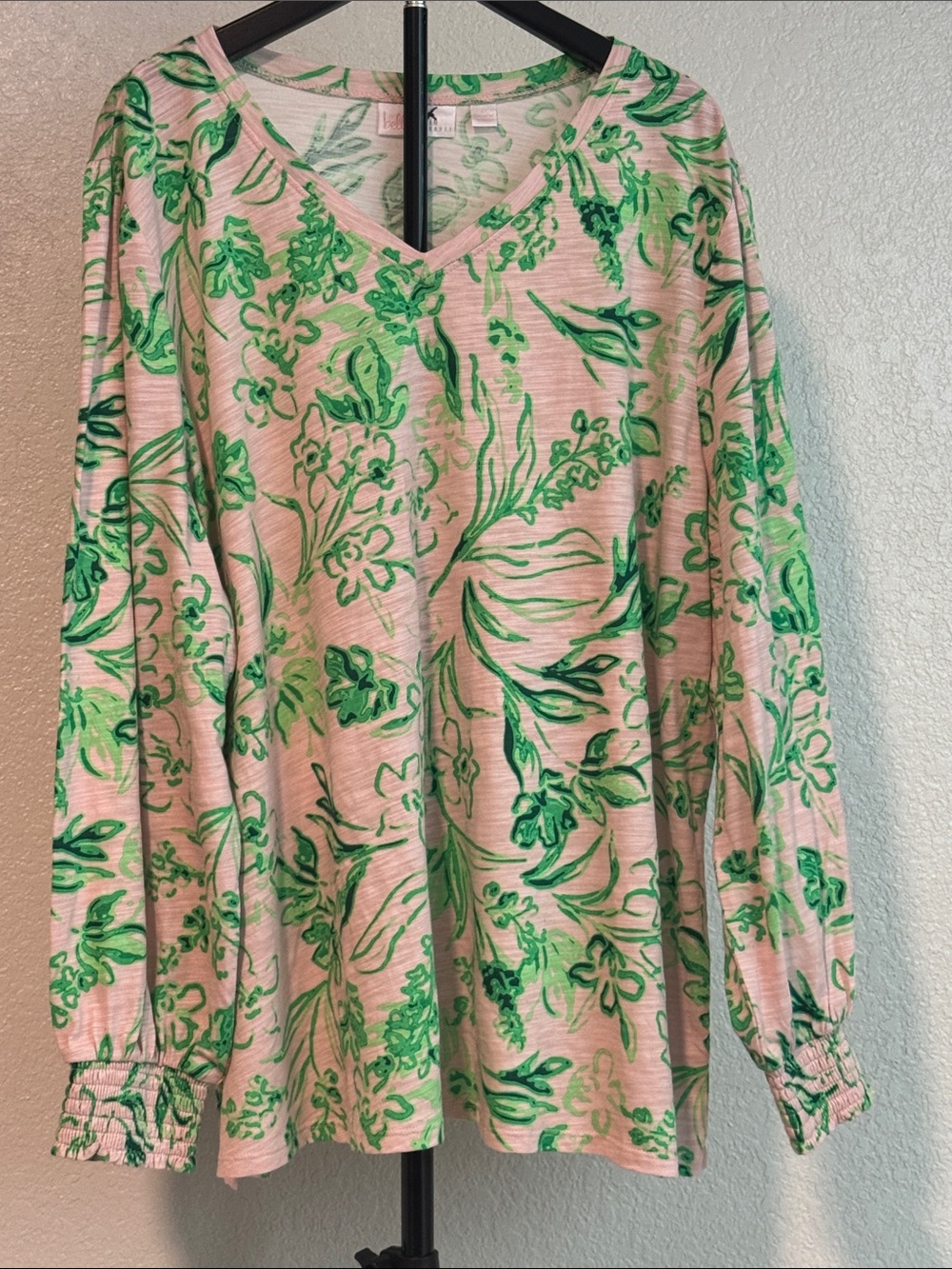Belle Kim Gravel Long Sleeve V Neck Top 2X